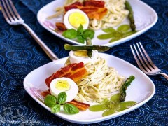 Thumbnail image for Warm Fettuccine Salad with Asparagus and Potato Dressing