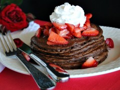 Thumbnail image for Double Chocolate Pancakes with Strawberries and Cream