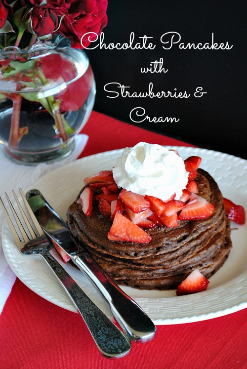 chocolate pancakes w/strawberries and cream |Suzanne www.you-made-that.com