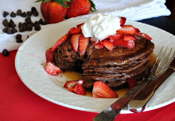 chocolate pancakes with strawberries and cream Suzanne @you-made-that.com