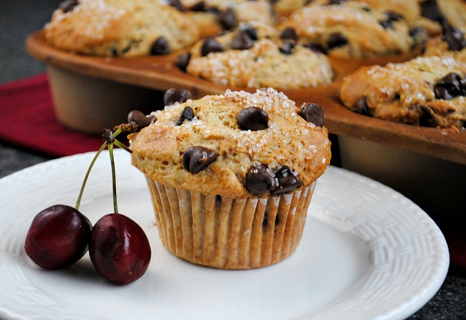 Chocolate chip cherry muffins |www.you-made-that.com