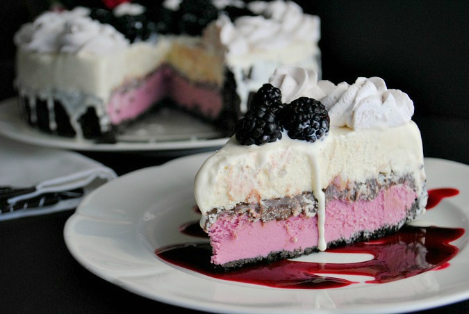 Fudge Ribboned Blackberry & Vanilla bean Ice-Cream Dessert|www.you-made-that.com