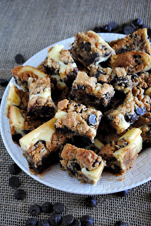 Peanut butter chocolate chip cookie cheesecake bars  you-made that.com