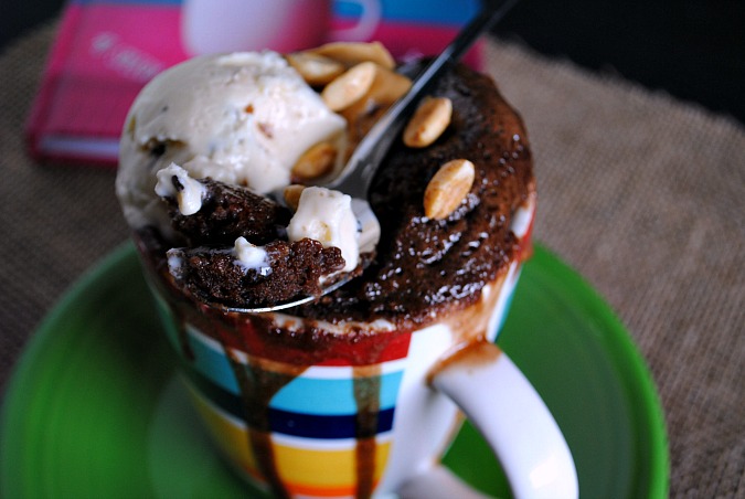 Chocolate & Peanut Butter Mug Cake | you-made-that.com