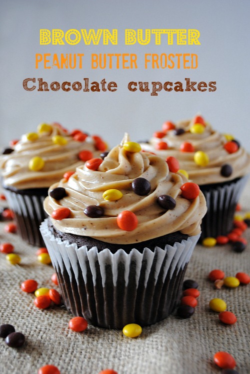 Brown butter Peanutbutter Frosted Chocolate cupcakes|you-made-that.com