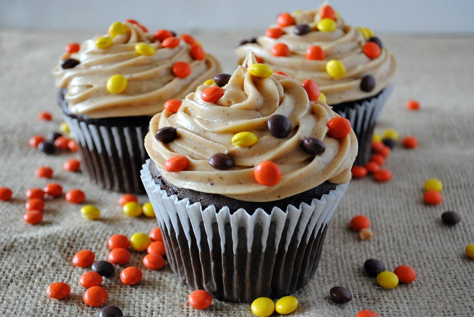 Brown butter peanut butter frosted chocolate cupcakes